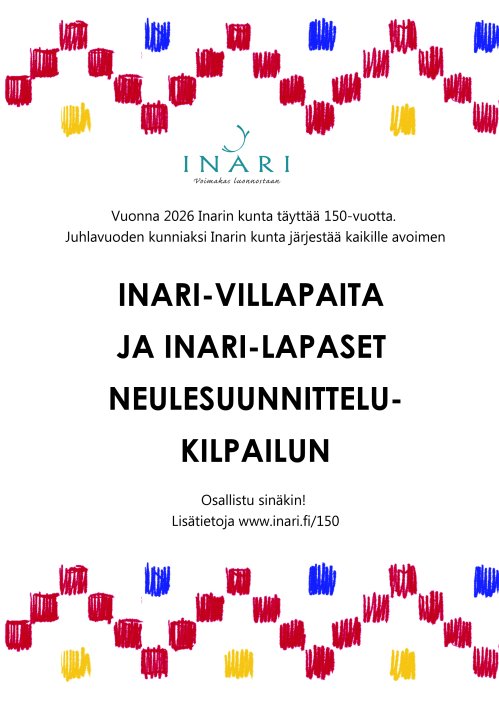 Inari-lapasten ja villlapaidan suunnittelukilpailun mainos